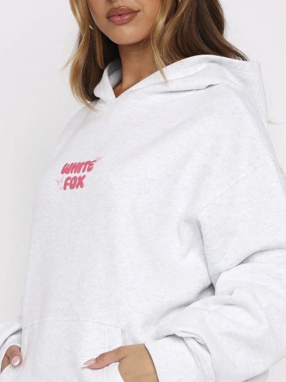 White Fox Comfort Club  Pullover Hoodie with Pink Logo
